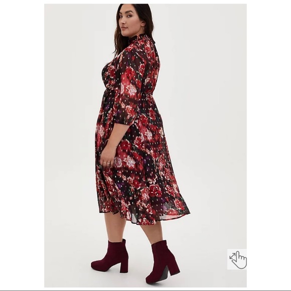 Host Pick 🤍 Torrid Floral Chiffon Mock Neck Midi Dress Size 3 - Picture 2 of 5